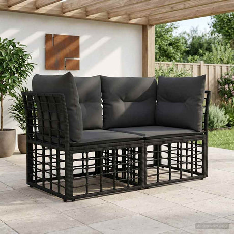 Vidaxl buiten loveseat 2 st 2-aantal zitplaatsen zwart en donkergrijs