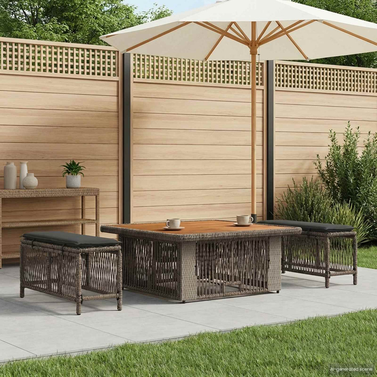 Vidaxl tuin eettafelset 3 st grijs en donkergrijs poly rattan
