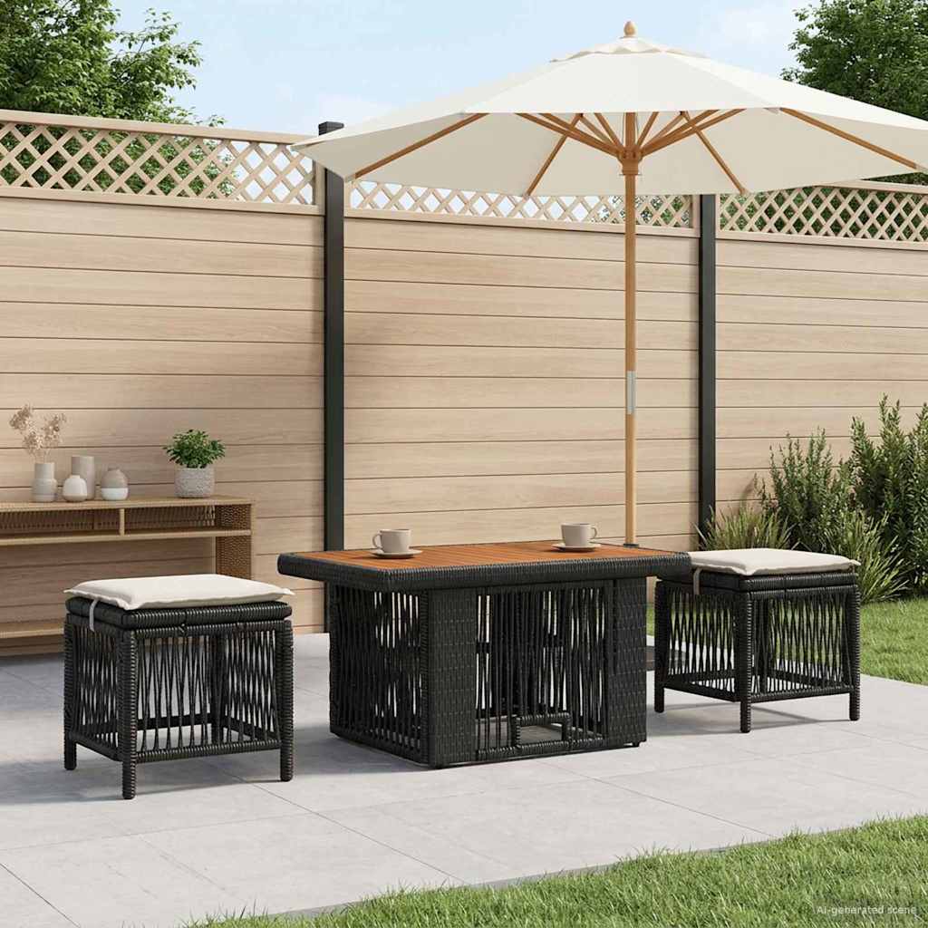 Vidaxl tuin eettafelset 3 st zwart en crème poly rattan