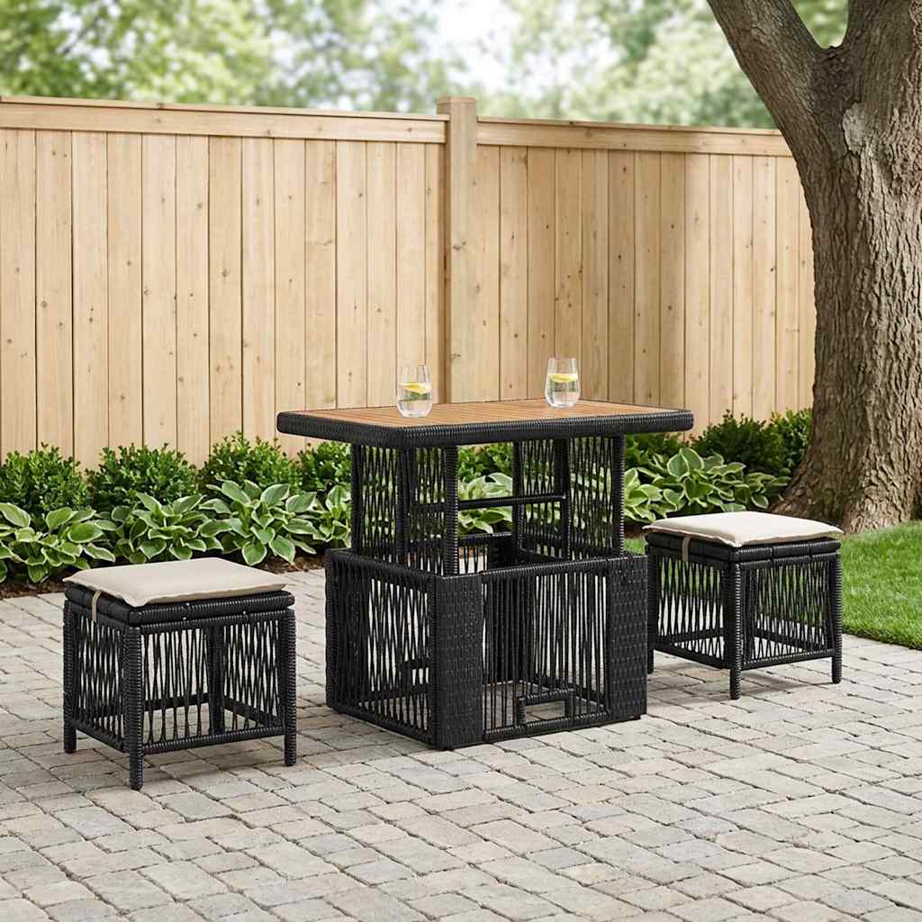 Vidaxl tuin eettafelset 3 st zwart en crème poly rattan