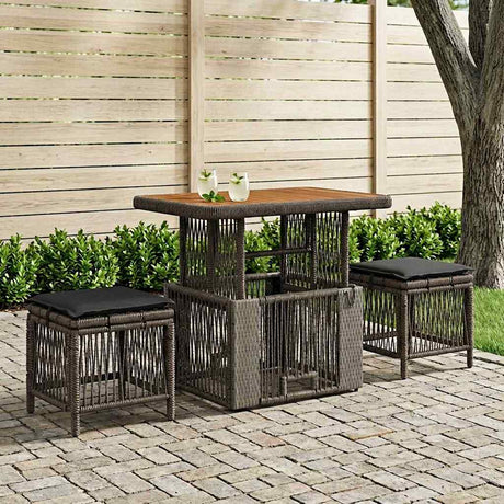 Vidaxl tuin eettafelset 3 st grijs en donkergrijs poly rattan