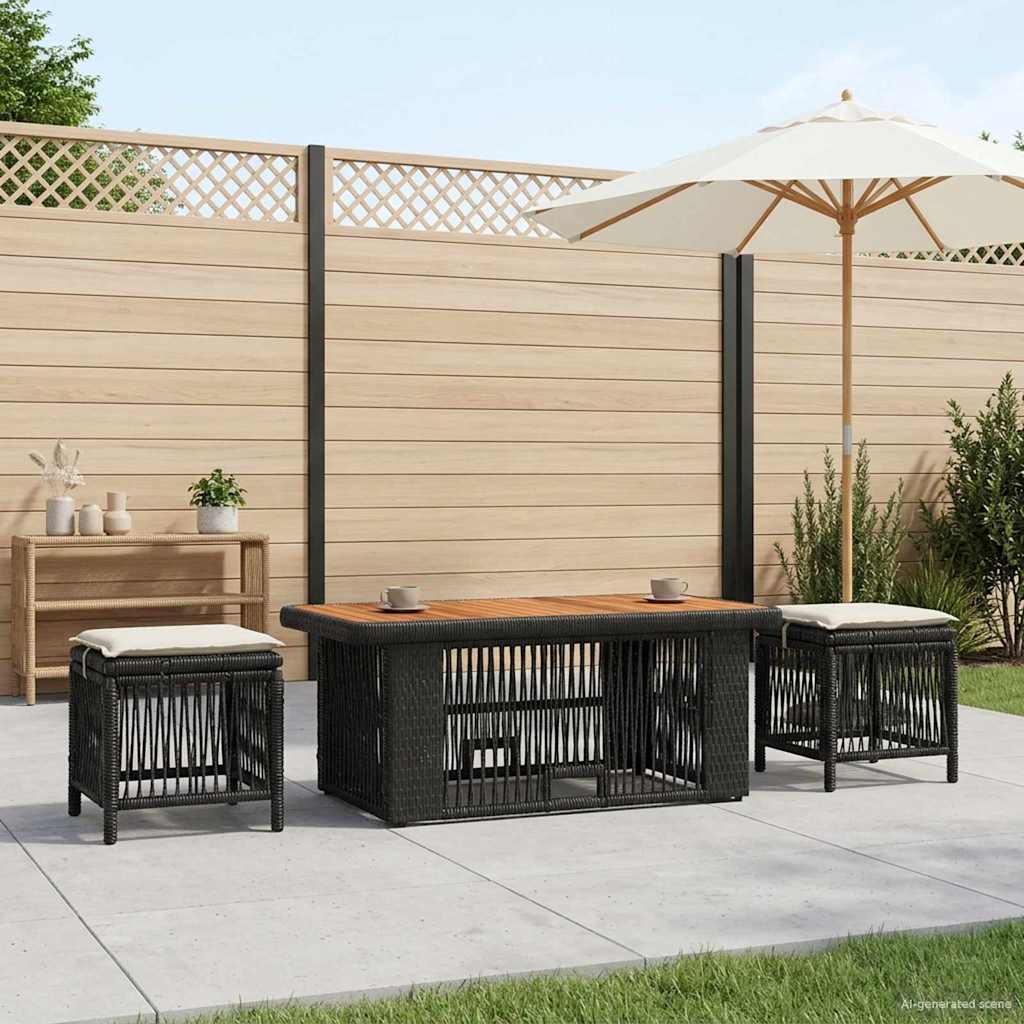 Vidaxl tuin eettafelset 4 st zwart en crème poly rattan