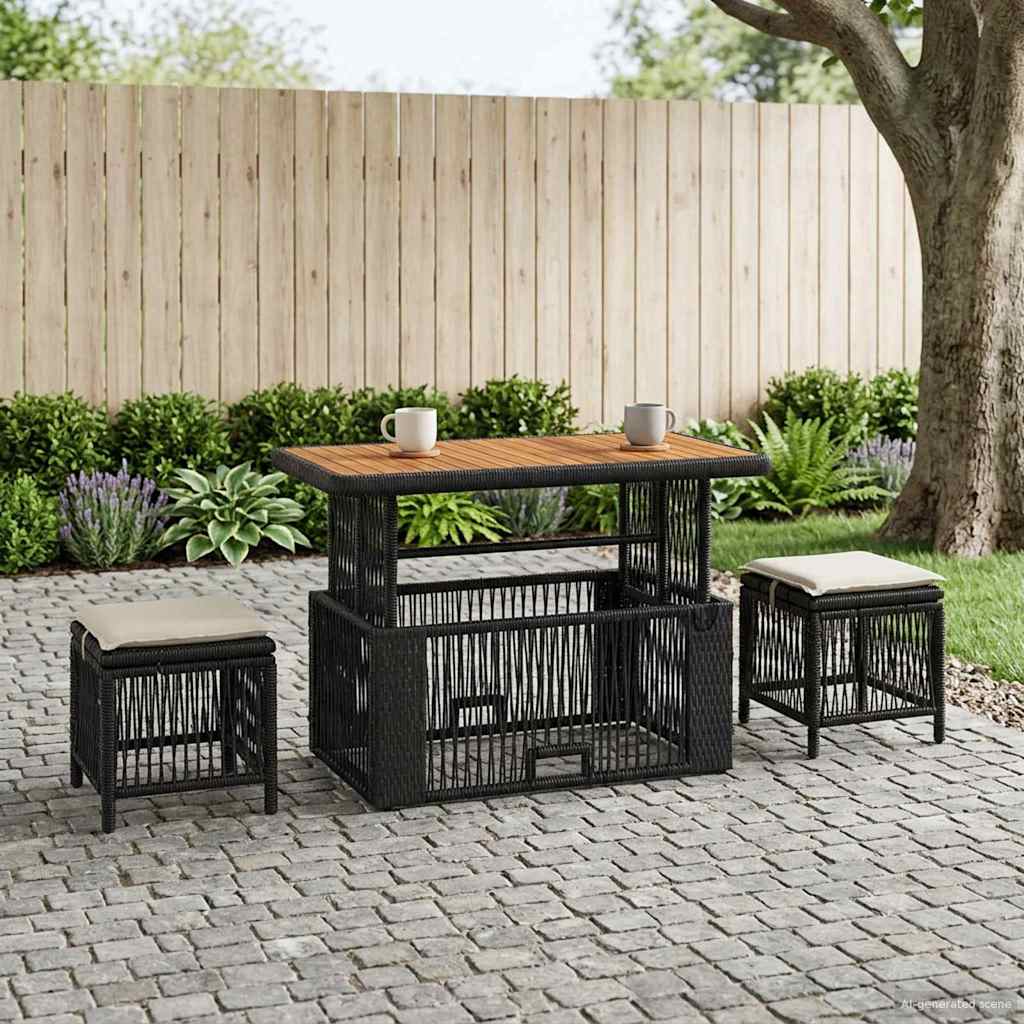 Vidaxl tuin eettafelset 4 st zwart en crème poly rattan
