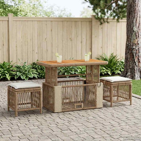 Vidaxl tuin eettafelset 4 st beige en crème poly rattan