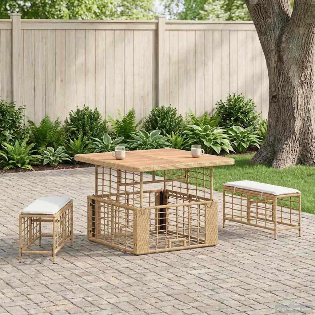 Vidaxl tuin eettafelset 3 st natuur en wit poly riet en acaciahout