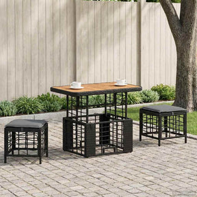 Vidaxl tuin eettafelset 3 st zwart en grijs poly riet en acaciahout