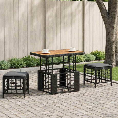 Vidaxl tuin eettafelset 3 st zwart en grijs poly riet en acaciahout