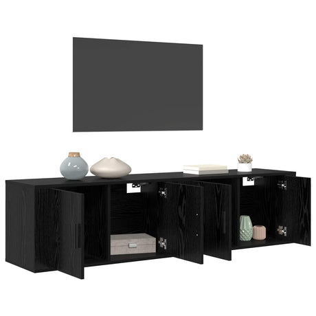 Vidaxl wandtv-kast set 2 st zwart eiken bewerkt hout