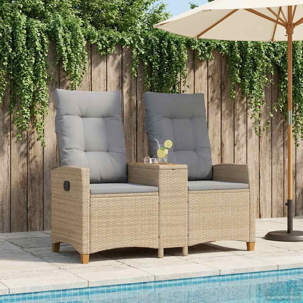 Vidaxl ligbank met tafel 2 -seater 126 x 65 x 112 cm poly rattan