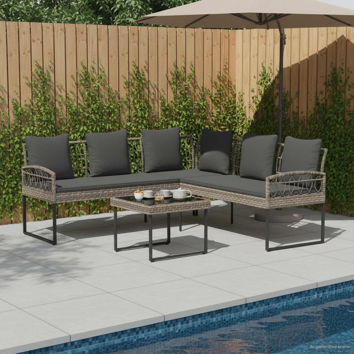 Vidaxl tuinbankenset 2 st grijs poly rattan staal
