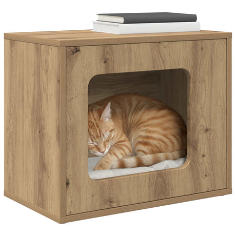 Vidaxl kattenhuis artisanaal eiken 51 x 30 x 42,5 cm bewerkt hout