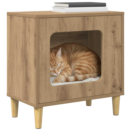 Vidaxl kattenhuis artisanaal eiken 51 x 30 x 52 cm bewerkt hout