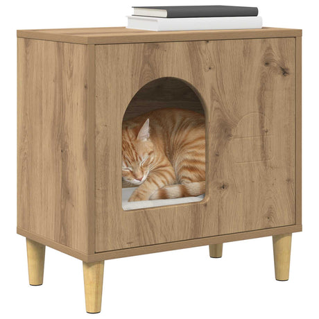 Vidaxl kattenhuis artisanaal eiken 51 x 30 x 52 cm bewerkt hout