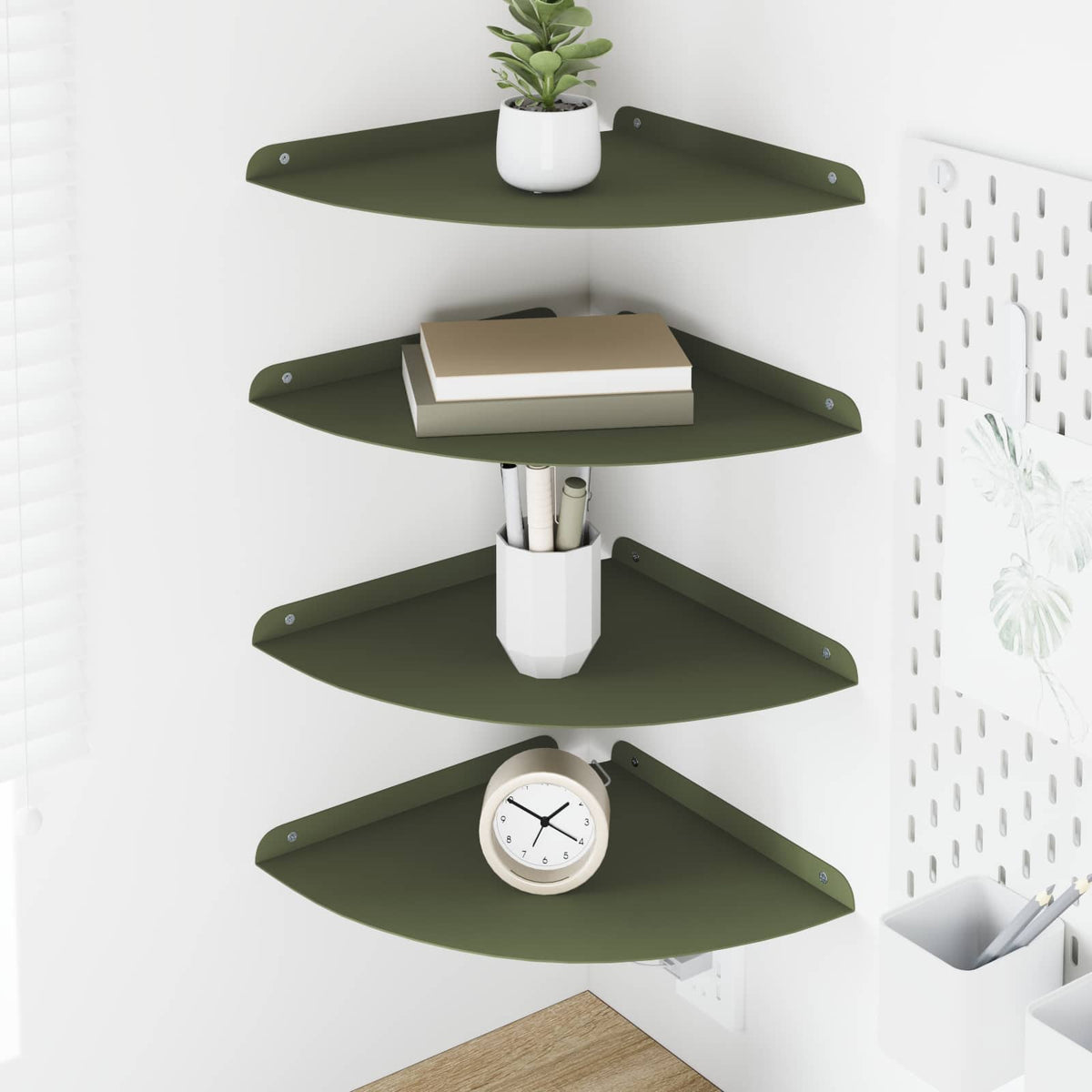 Vidaxl hoek vloeiende plank 4 st olijfgroen 30 x 30 x 2 cm