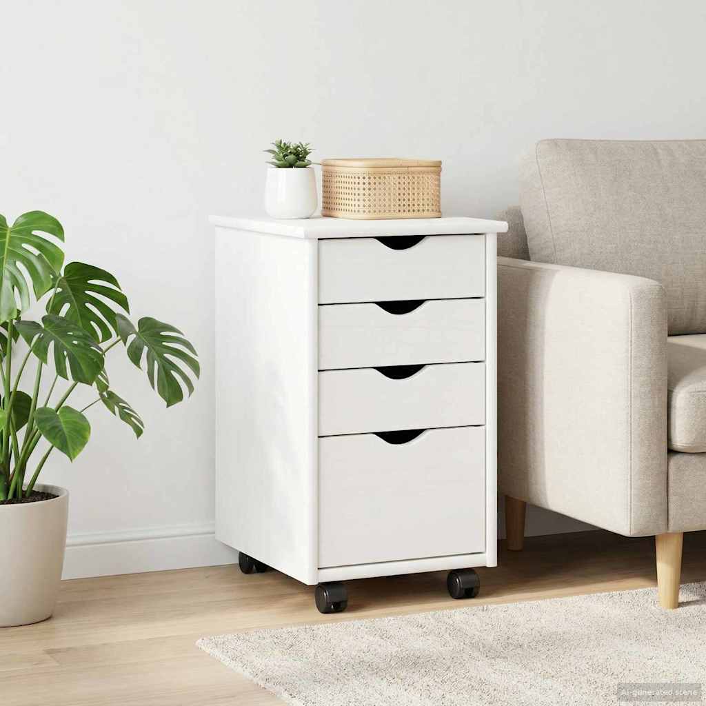 Vidaxl rolling kast met wiel wit 34 x 39 x 56 cm massief grenenhout