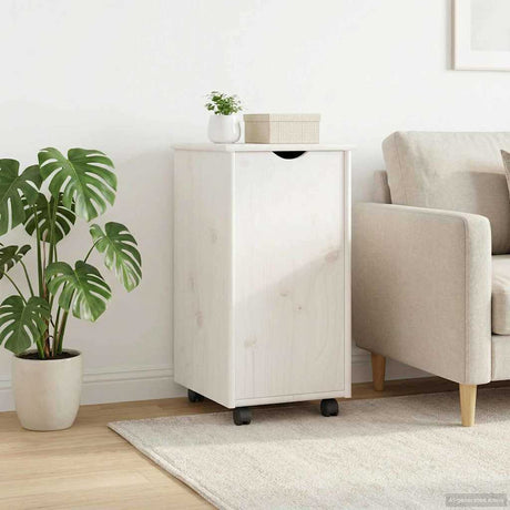 Vidaxl rolling kast met wiel wit 34 x 39 x 65,5 cm massief vurenhout