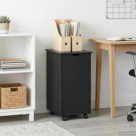 Vidaxl rolling kast met wiel zwart 34 x 39 x 65,5 cm massief vurenhout