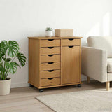 Vidaxl rolling kast 63,5 x 39 x 65,5 cm massief vurenhout honingbruin
