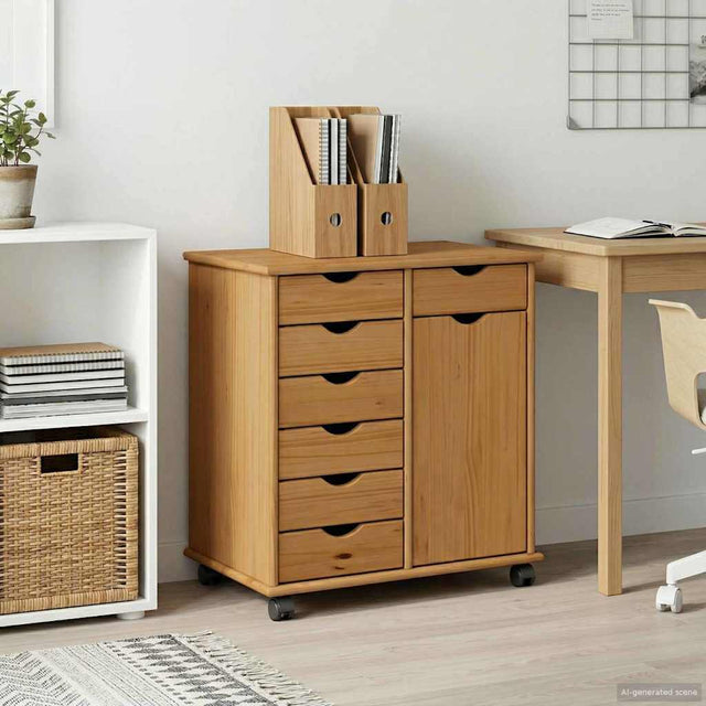 Vidaxl rolling kast 63,5 x 39 x 65,5 cm massief vurenhout honingbruin