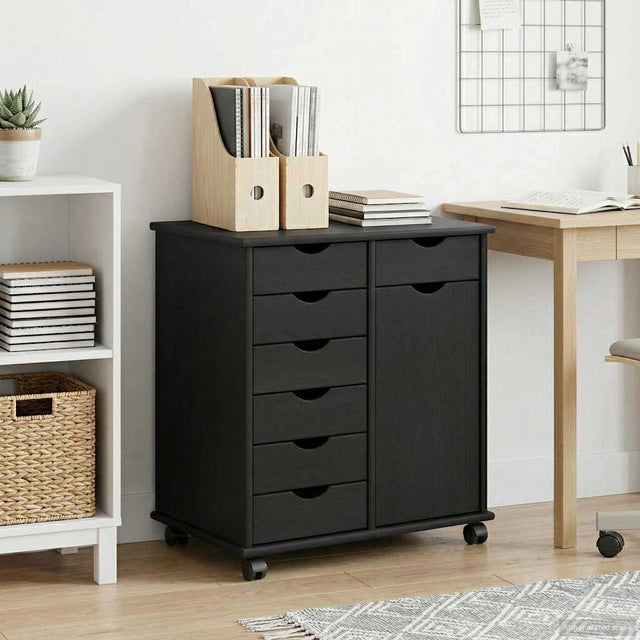 Vidaxl rolling kast 63,5 x 39 x 65,5 cm massief vurenhout zwart