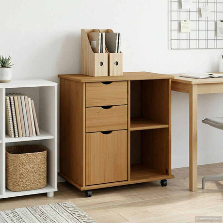 Vidaxl rolling kast 63,5 x 39 x 65,5 cm massief vurenhout honingbruin