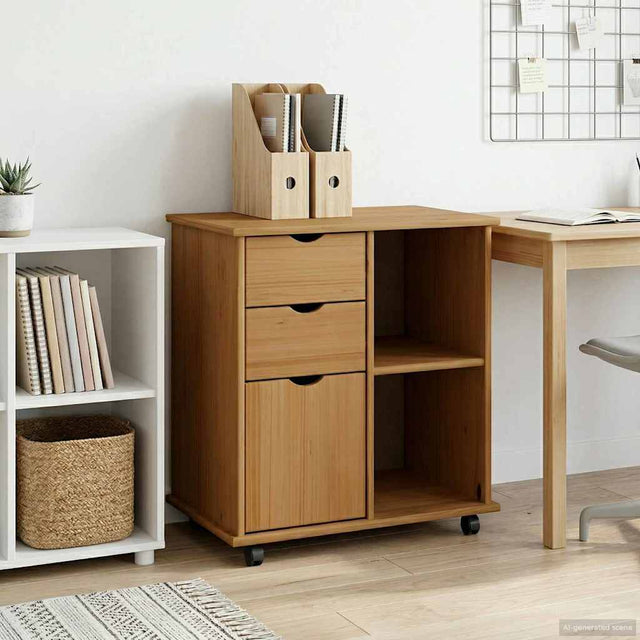 Vidaxl rolling kast 63,5 x 39 x 65,5 cm massief vurenhout honingbruin