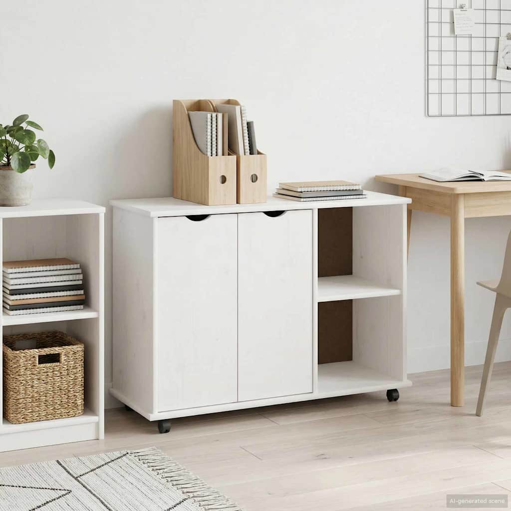 Vidaxl rolling kast met wiel wit 100 x 39 x 65,5 cm massief vurenhout