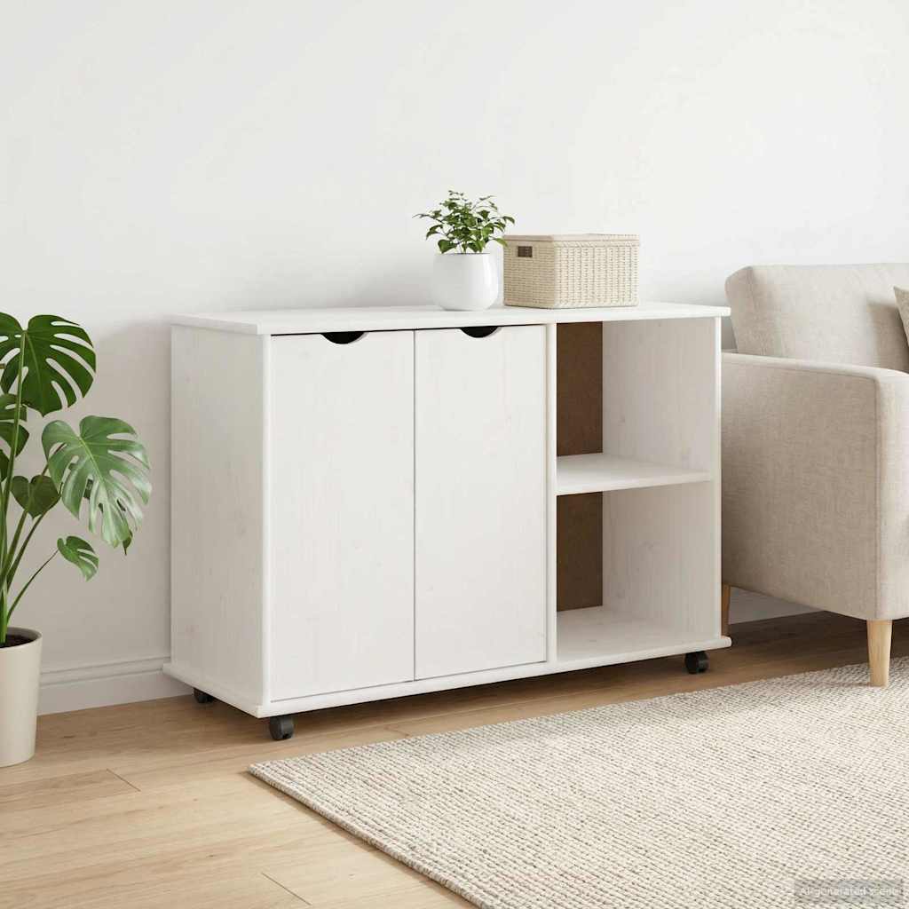 Vidaxl rolling kast met wiel wit 100 x 39 x 65,5 cm massief vurenhout