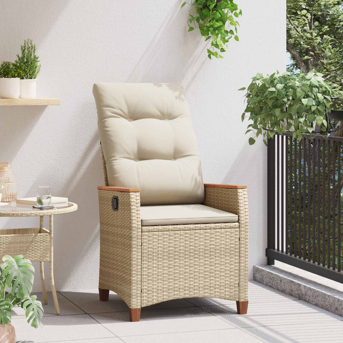 Vidaxl verstelbare tuinstoel beige en crème 64 x 57,5 x 112 cm