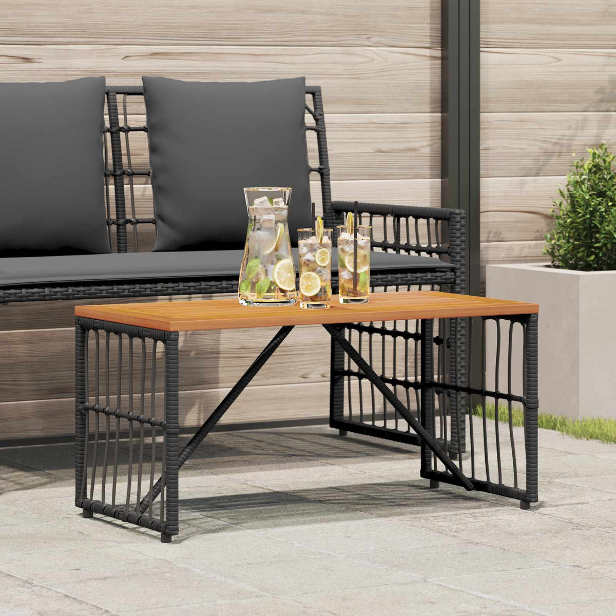 Vidaxl buiten tafel zwart 80 x 40 x 40 cm staal en poly rattan