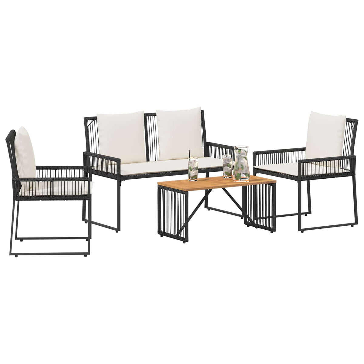 Vidaxl tuinset met kussen 4 stuks zwart en crème wit polyrattan