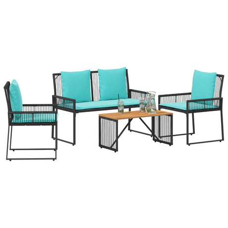 Vidaxl buitenmeubelset 9 st zwart en turquoise poly rattan