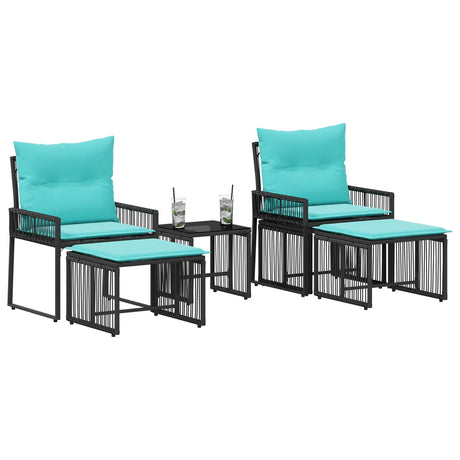 Vidaxl buitenmeubelset 11 st zwart en turquoise poly rattan