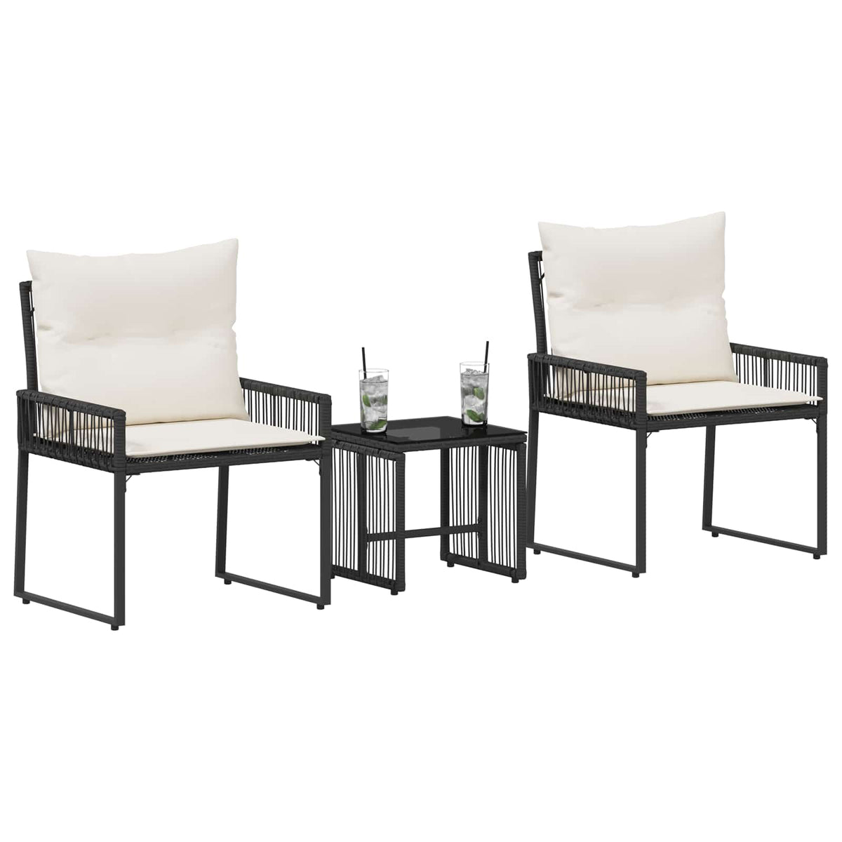 Vidaxl buitenmeubelset 7 st zwart en cream wit poly rattan