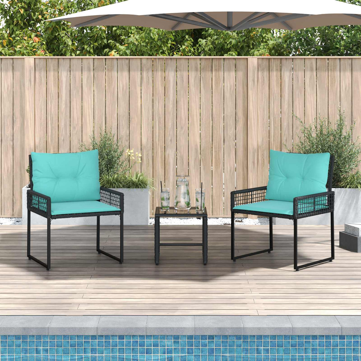 Vidaxl buitenmeubelset 3 st zwart en turquoise