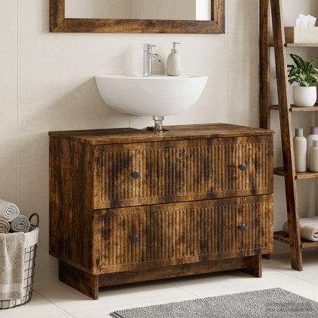 Vidaxl badkamer wastafelkast ede gerookt eiken 82 x 41 x 59 cm