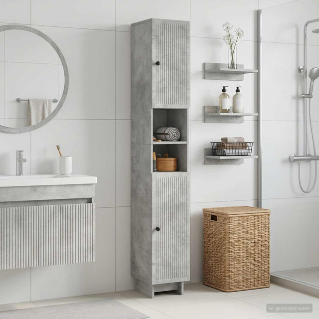 Vidaxl badkamerkast met open plank ede betongrijs 30 x 31 x 190 cm