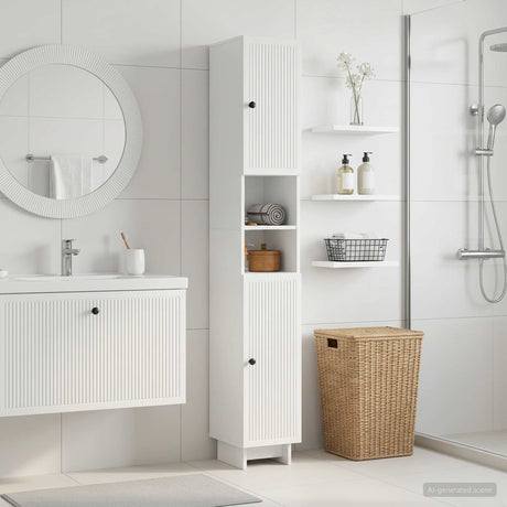 Vidaxl badkamerkast met open plank ede hoogglans wit 30 x 31 x 190 cm