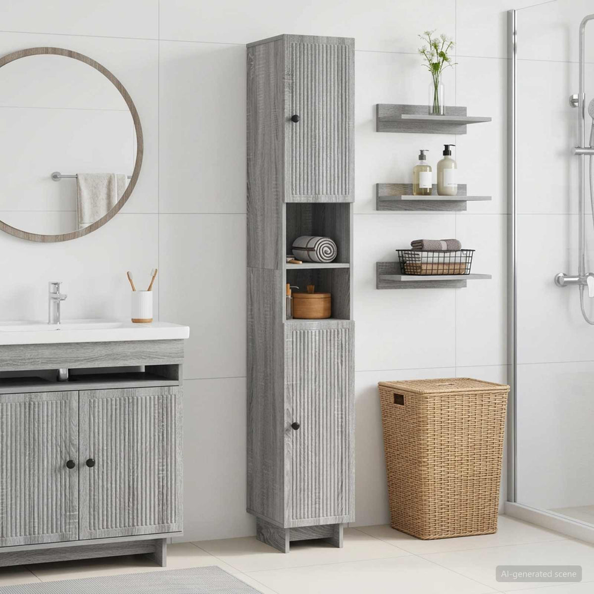 Vidaxl badkamerkast met open plank ede grijs sonoma 30 x 31 x 190 cm