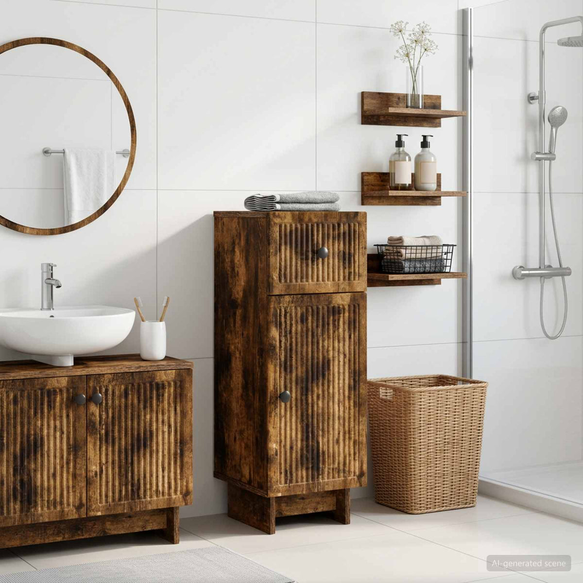 Vidaxl badkamer opbergkast ede gerookt eiken 30 x 31 x 80 cm