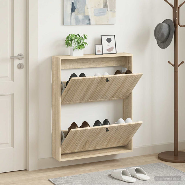 Vidaxl wandgemonteerde schoenkast ede 71 x 17 x 86 cm bewerkt hout