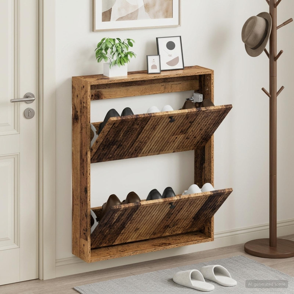 Vidaxl wandgemonteerde schoenkast ede 71 x 17 x 86 cm bewerkt hout