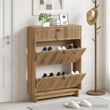 Vidaxl schoenenkast ede 78 x 24 x 103 cm bewerkt hout artisanaal eiken