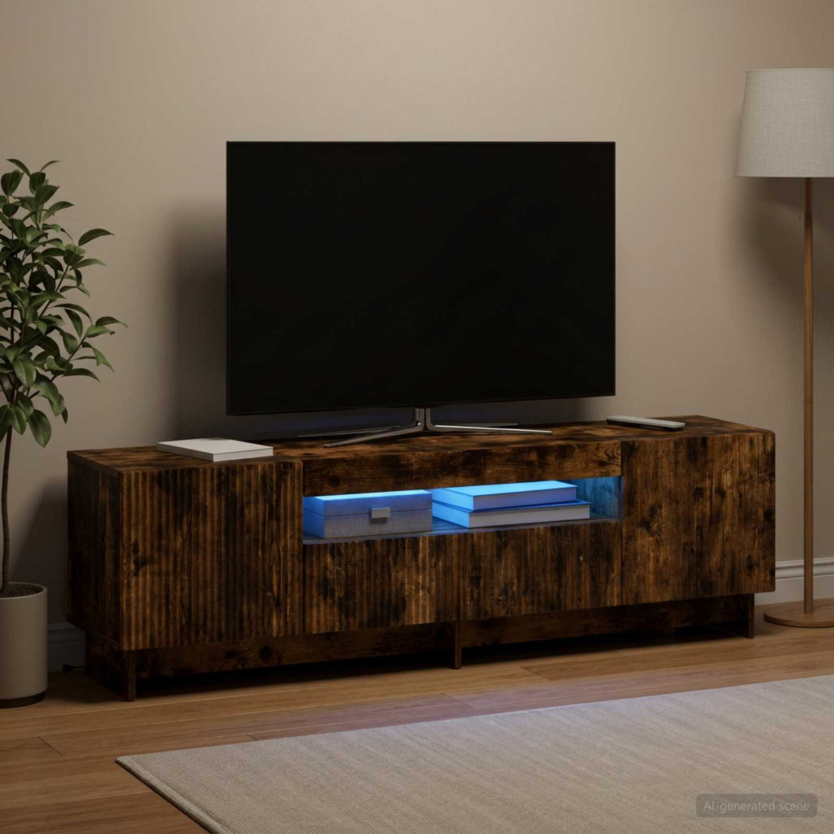 Vidaxl led tv-meubel ede 153 x 35 x 43 cm gerookt eiken bewerkt hout