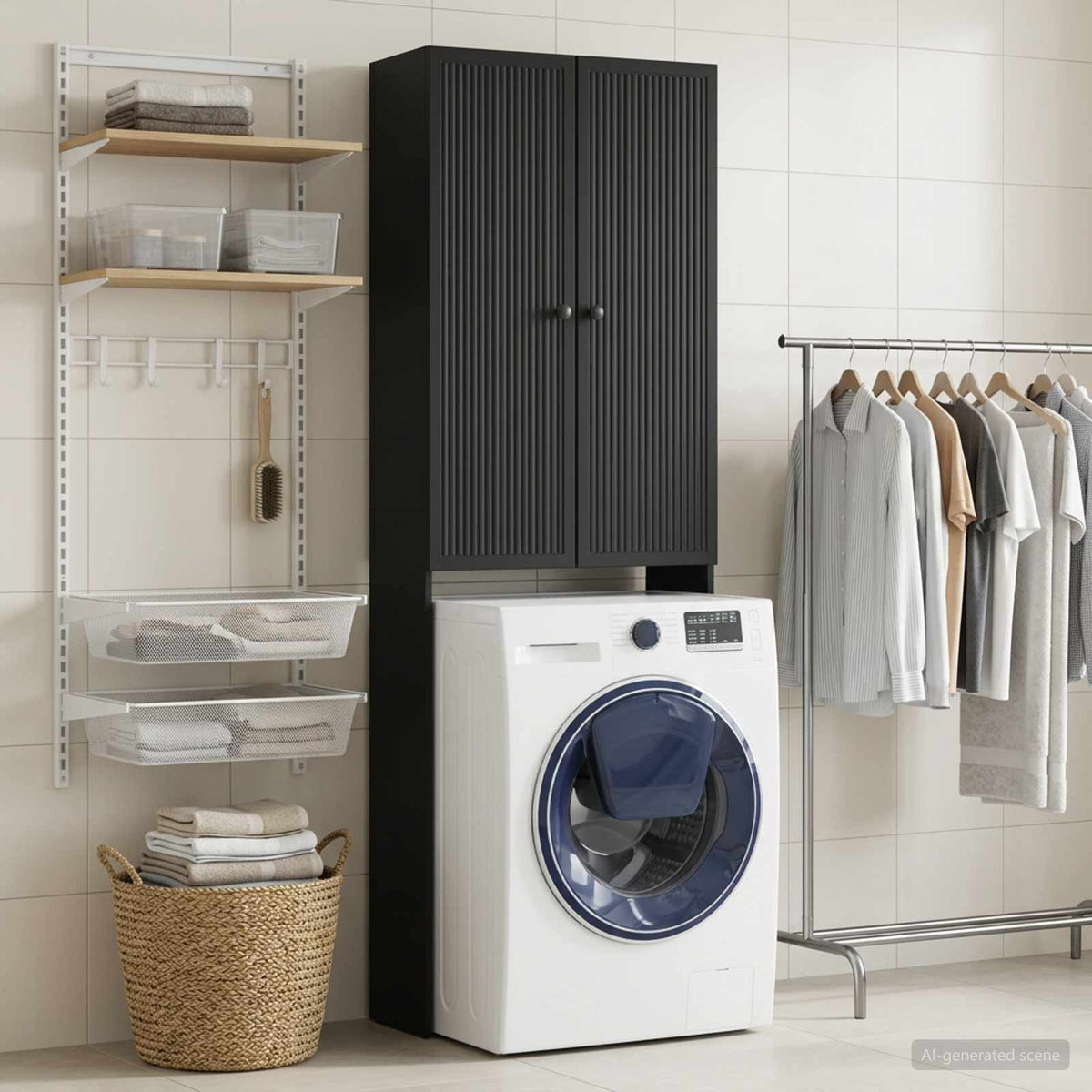 Vidaxl toiletkast ede zwart 66 x 25,5 x 190 cm bewerkt hout