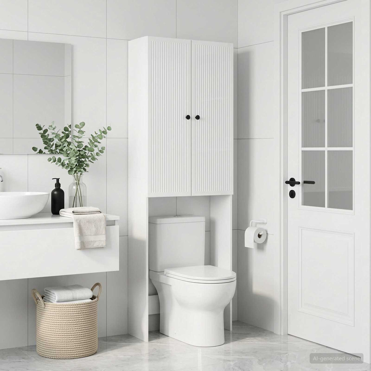 Vidaxl toiletkast ede hoogglans wit 66 x 25,5 x 190 cm bewerkt hout