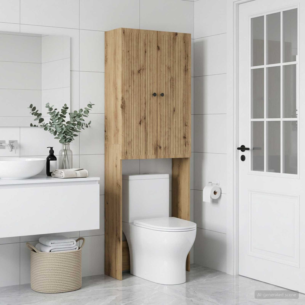 Vidaxl toiletkast ede artisanaal eiken 66 x 25,5 x 190 cm bewerkt hout