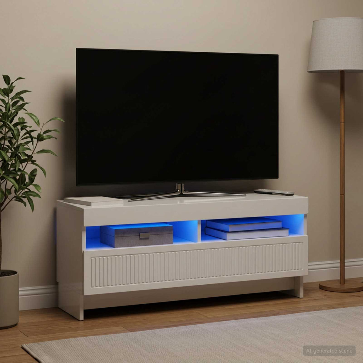 Vidaxl led tv-meubel ede 100 x 35 x 43 cm hoogglans wit bewerkt hout