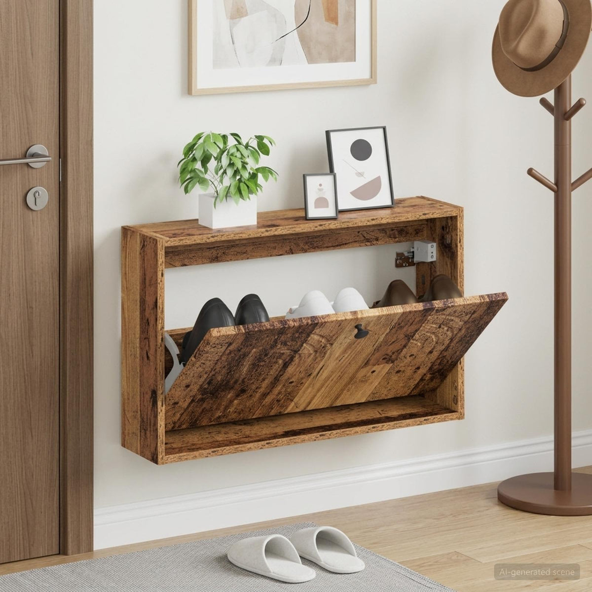 Vidaxl wandgemonteerde schoenkast alkmaar 71 x 17 x 43 cm bewerkt hout