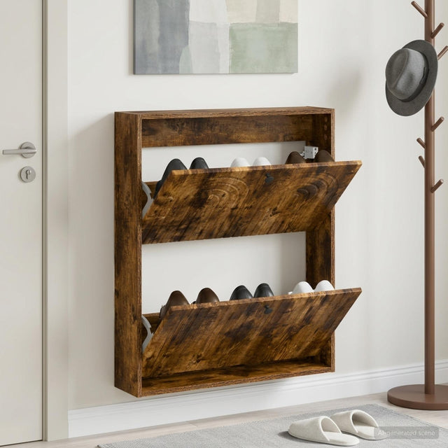 Vidaxl wandgemonteerde schoenkast alkmaar 71 x 17 x 86 cm bewerkt hout